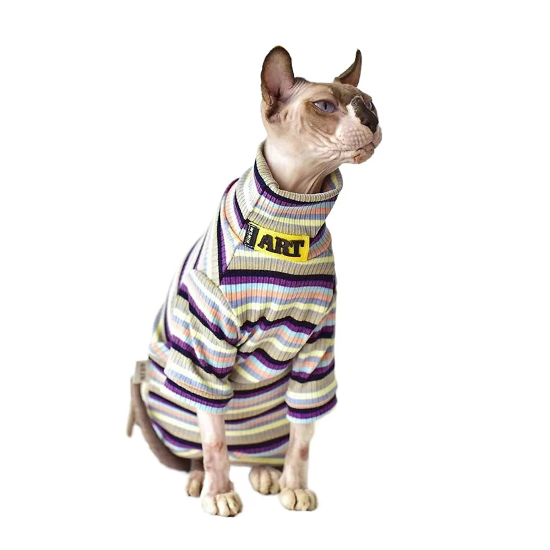 

Pet Clothes Quilted Stripe Cotton Sphynx Cat Clothes Breathable Summer T-Shirts Stripe Vest, Show as the picture