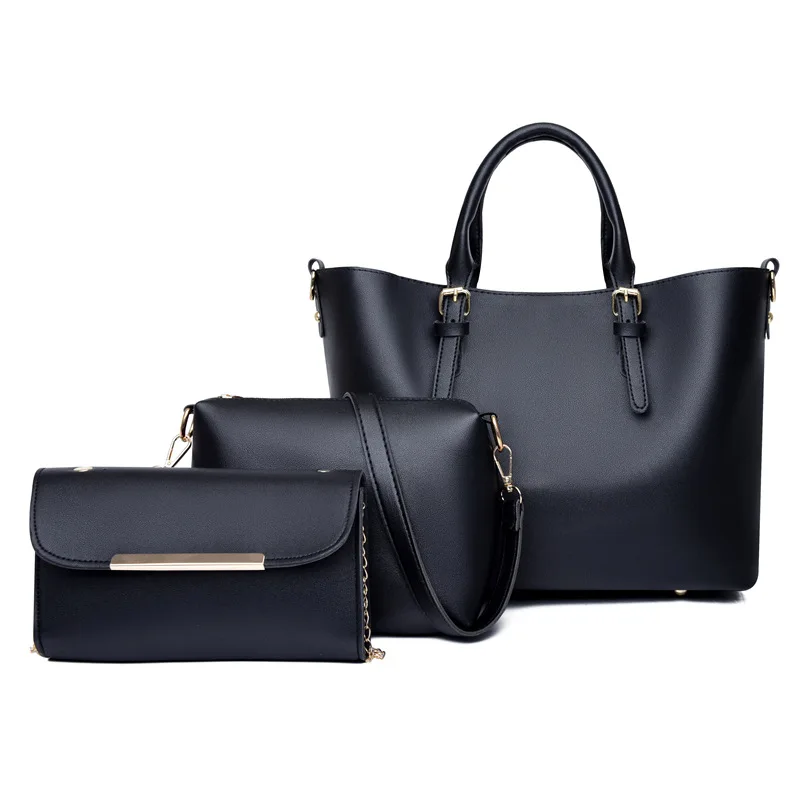 

3 PCS Women Tote Set Fashion PU Leather Ladies Handbag Messenger Shoulder Bag Wallet Bags Famous brand Designer sac a main, 6 colors as shown