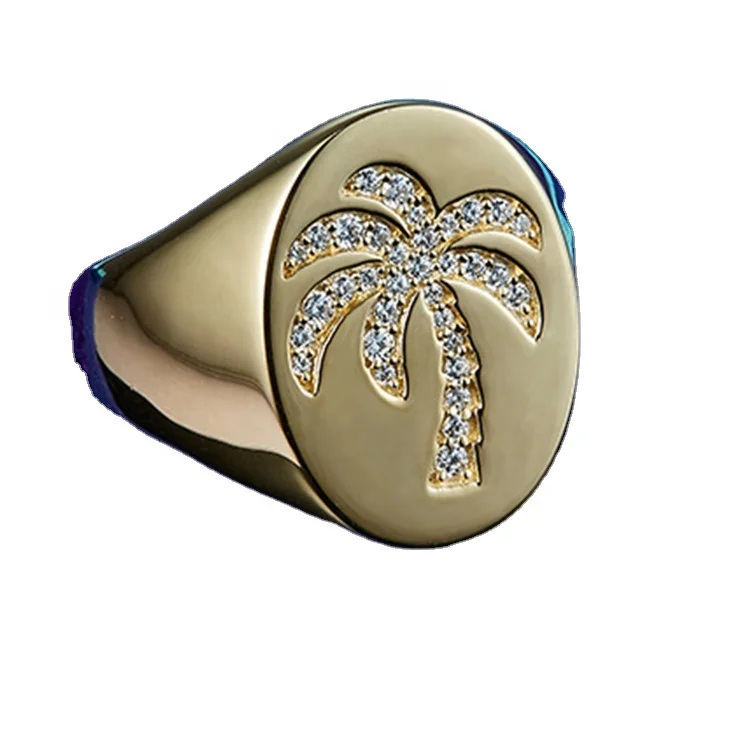 

Fashion luck micro Inlaid zircon palm leaf ring 925 sterling silver 14k gold plating