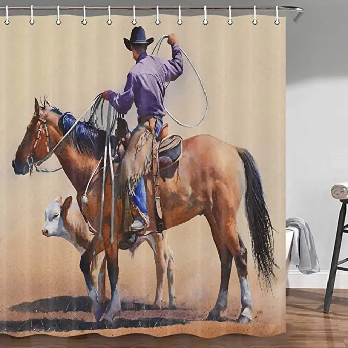 Farmhouse Country Western Cowboy Shower Curtain Vintage Primitive American Bath Accessories/