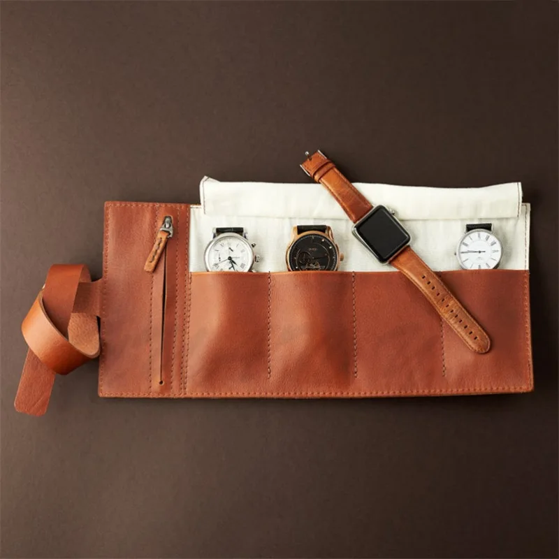 

Wholesale customized PU portable watch storage bag leather watch packaging leather travel watch bag, Gray and blue