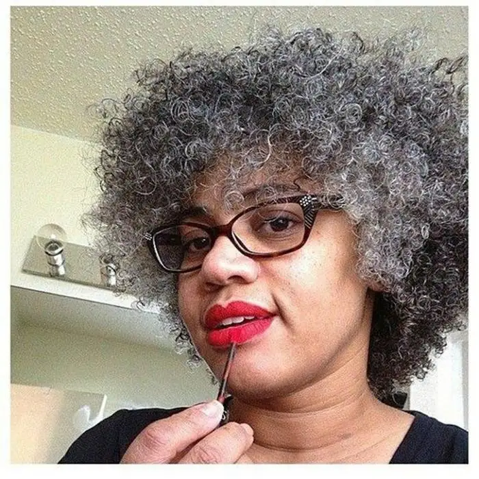 

Short Two tone mixed silver gray afro kinky curly non lace wig ,salt and pepper natural Grey human hair wigs