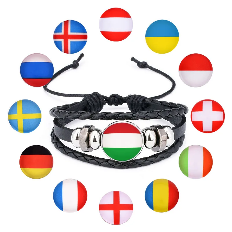 

Wholesale football fans bracelet Custom Country Flag Leather Bracelet