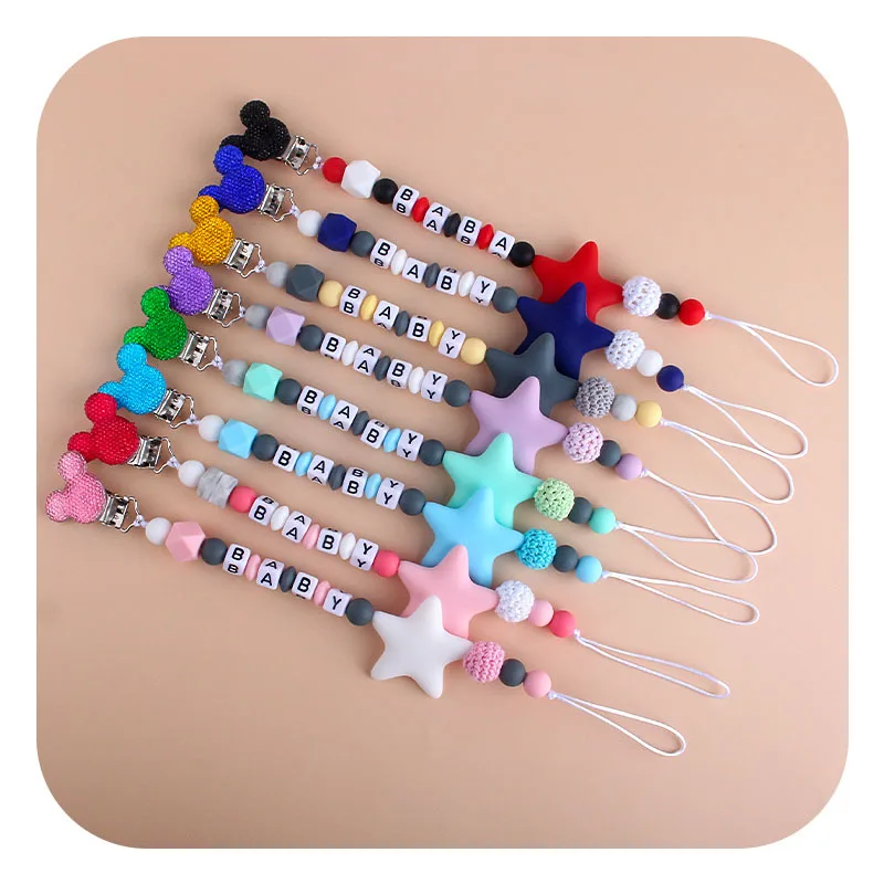

DIY Cartoon Mitch Shape Pacifier Clip Chewable Silicone Star Beads Pacifier Chain