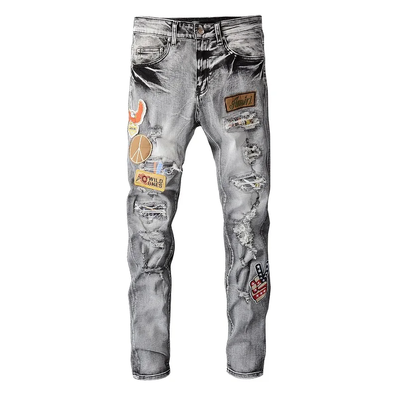 

Fashion New Design Custom amirys Hot-sell ripped vintage Breathable Long Pants damaged Men's Denim jeans