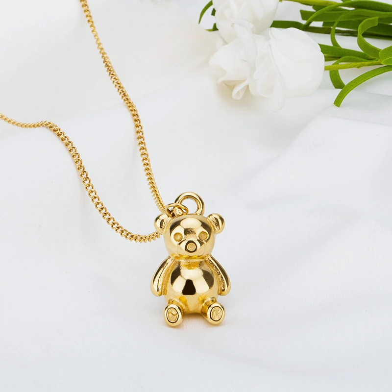 

Trendy Delicate Stainless Steel 18k Gold Plated Cute Teddy Bear Pendant Necklace Sweater Long Chains Female Jewelry