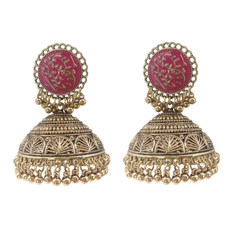 

2021 Big Bell Jewellery collection Indian Jhumki Jhumka Design Chandelier Earring hollow-out carved flower Dorp Oil