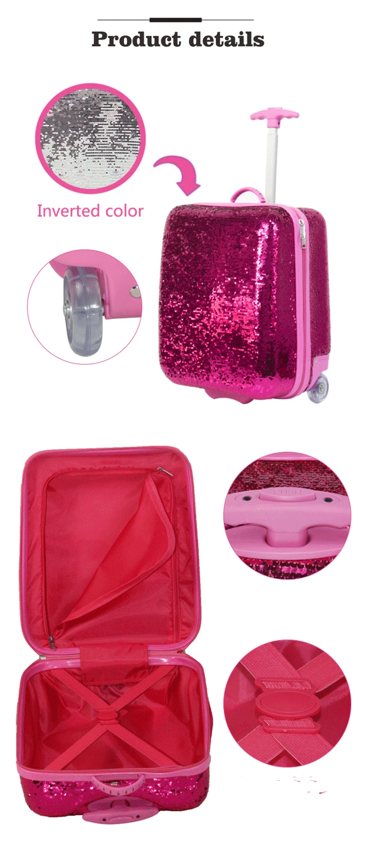 Unique Double Reverse Sequins Bling Design Magic Reversible Sequins 18 Inch Traveling Luggage