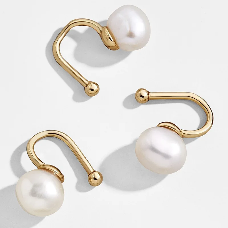 

New trend nickel free freshwater pearl ear cuff no piercing brass Natural Baroque Pearl Cuff Earrings