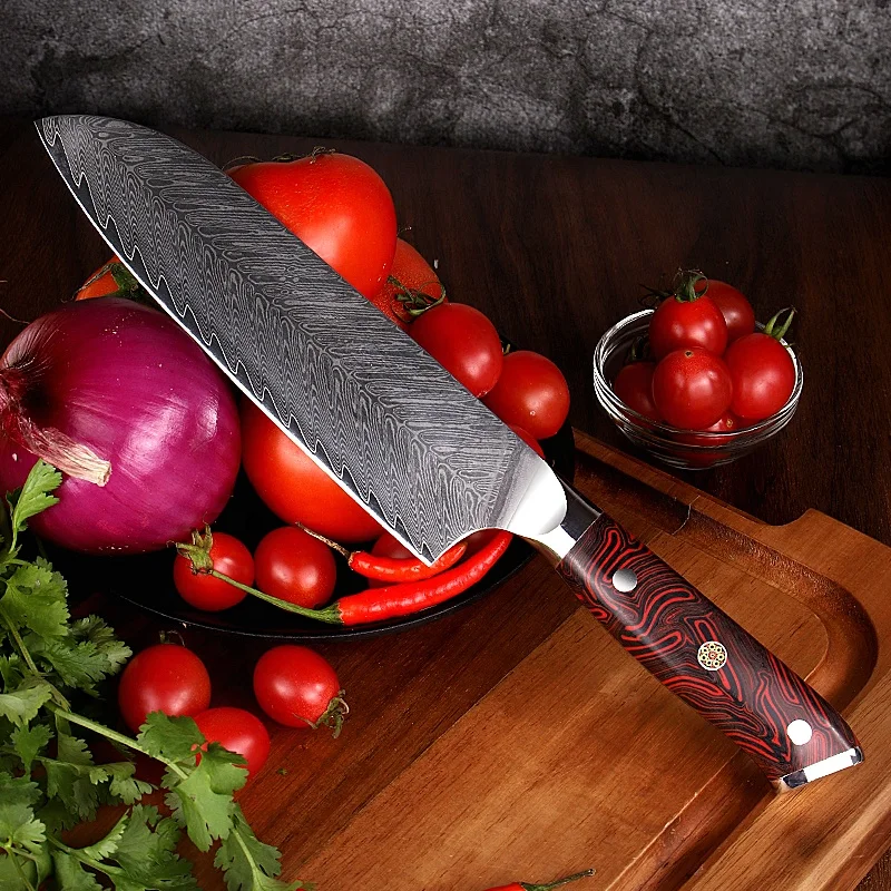 

Top Rated 67 layers Damascus Steel Blade G10 Handle 7" Chef knife Santoku Knife Cleaver knife