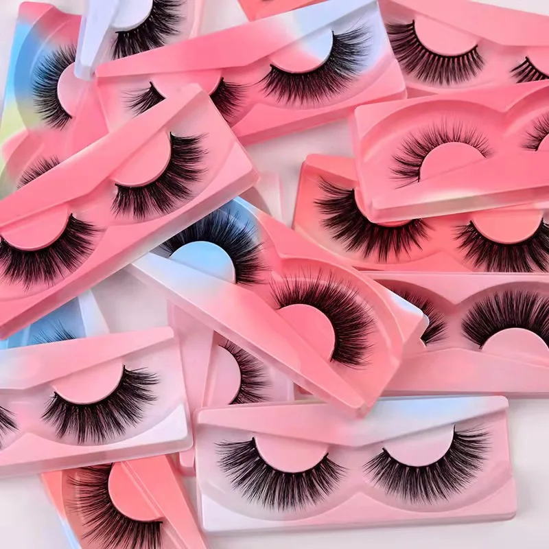 

New natural 3D faux Mink lashes with color lash trays wholesale synthetic lashes With Private Label Packaging