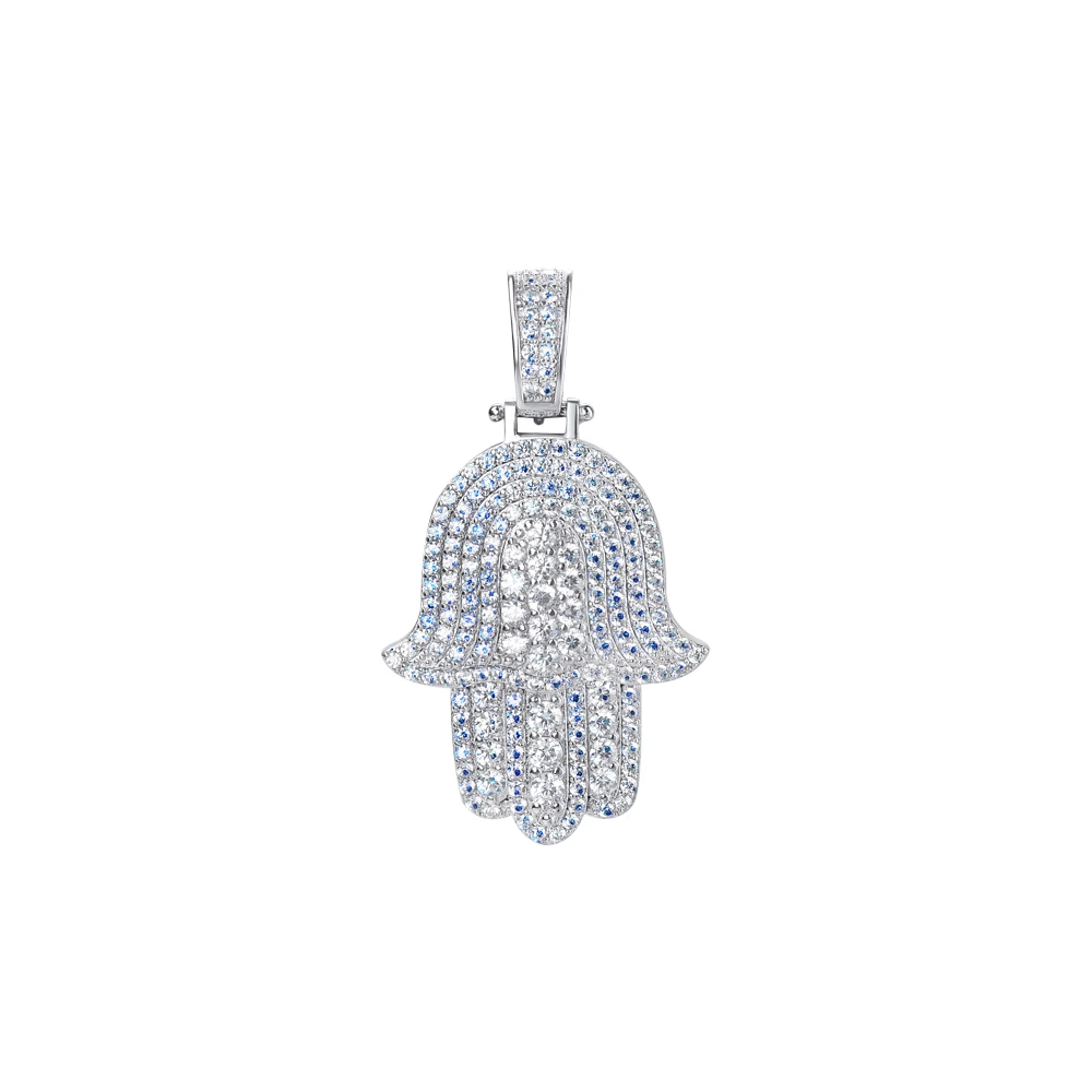 

Discount 2021 New Design Hip Hop Charm Diamond Pave Silver Gold Plated Brass Hamsa Hand Pendant Necklace