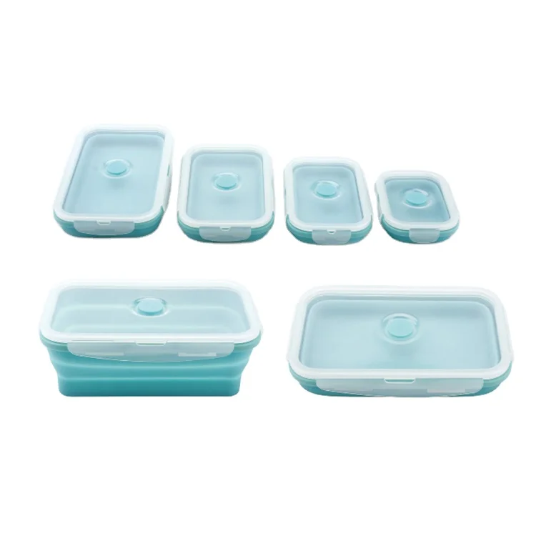 

LD-Y029A/B/C/DRectangle Foldable BPA Free Microwave Reusable Leak Proof Collapsible Containers Food Silicone Lunch Box, Customized color