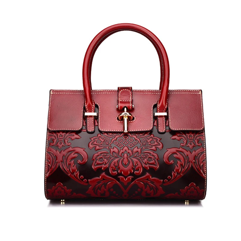

Panelled Embossed Flower Ladies Shoulder Bags Women Tote Bag Cowhide Genuine Leather Purses Handbags, Multicolor