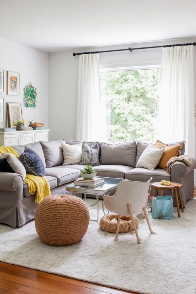 Modern sectional with stain-resistant fabric