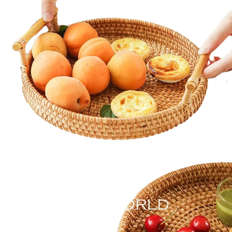 

Rattan Handmade Nordic Northern Europe Panier with Handles Wicker Woven Handcraft Storage Serving Tray