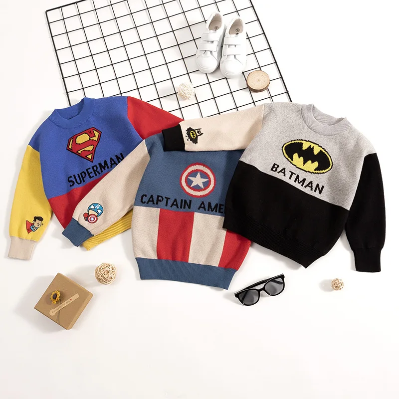 

children's sweater color matching cotton yarn boy sweaterExplosions children's cartoon sweater Korean fashion