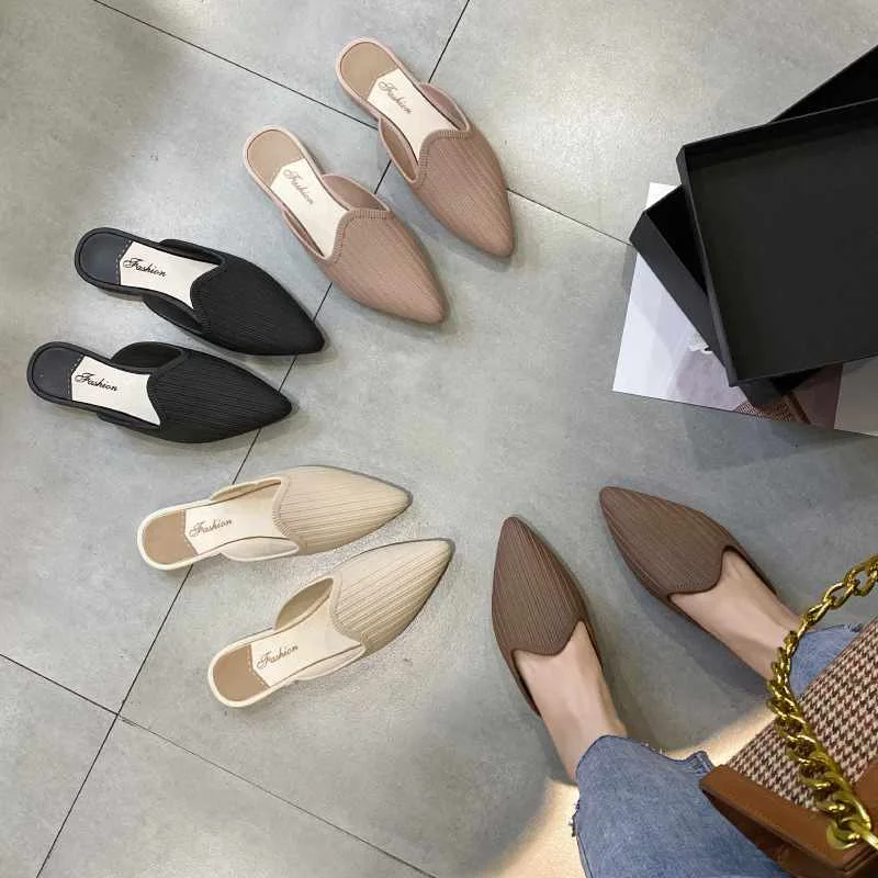 

Wholesale Half Slides Female Lazzy Shoes Ladies Outside Footwear Low Heels Sandals Plastic Upper Slippers For Women