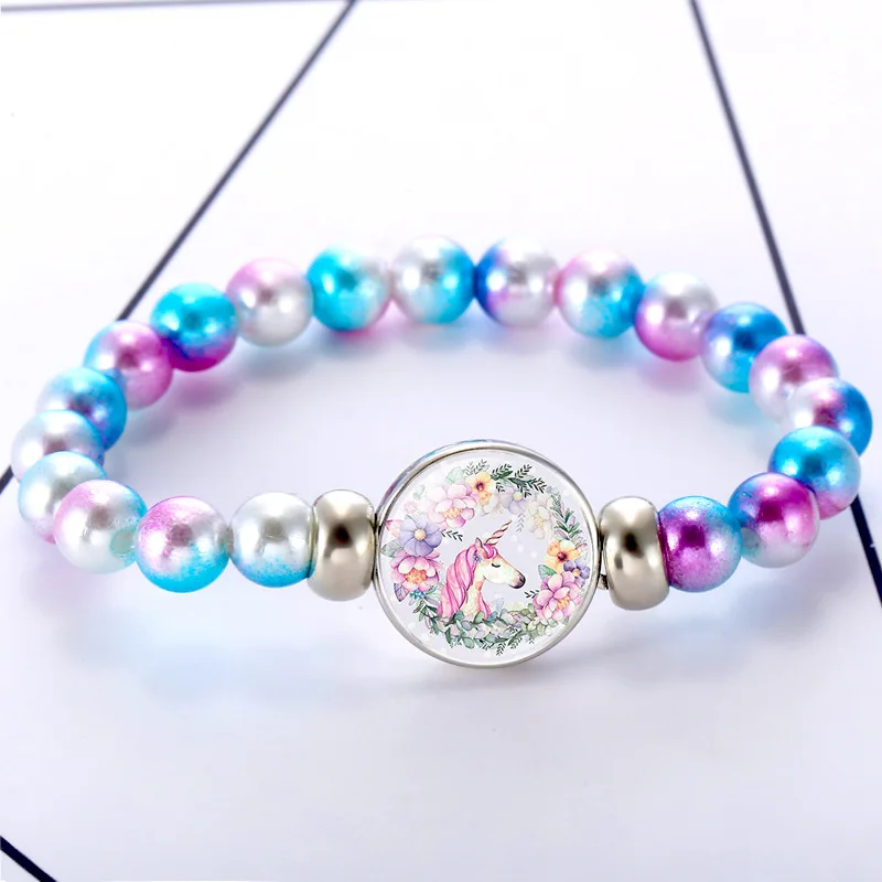 

Fashion Kids Colorful Acrylic Bead Glass Unicorn Bangle Bracelet For Women Girl, Picture shows