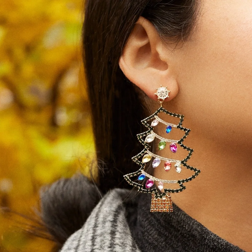 

Kaimei Bohemian Multicolor Crystal Christmas Tree Drop Dangle Earrings for Women 2020 New Fashion Christmas Earrings Women, Many colors fyi