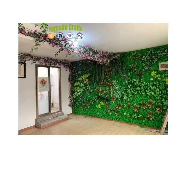 

Customized Evergreen Artificial Plants Grass Wall Tropical Jungle Style Artificial Plant Greenery Backdrop, Green wall, colorful flower