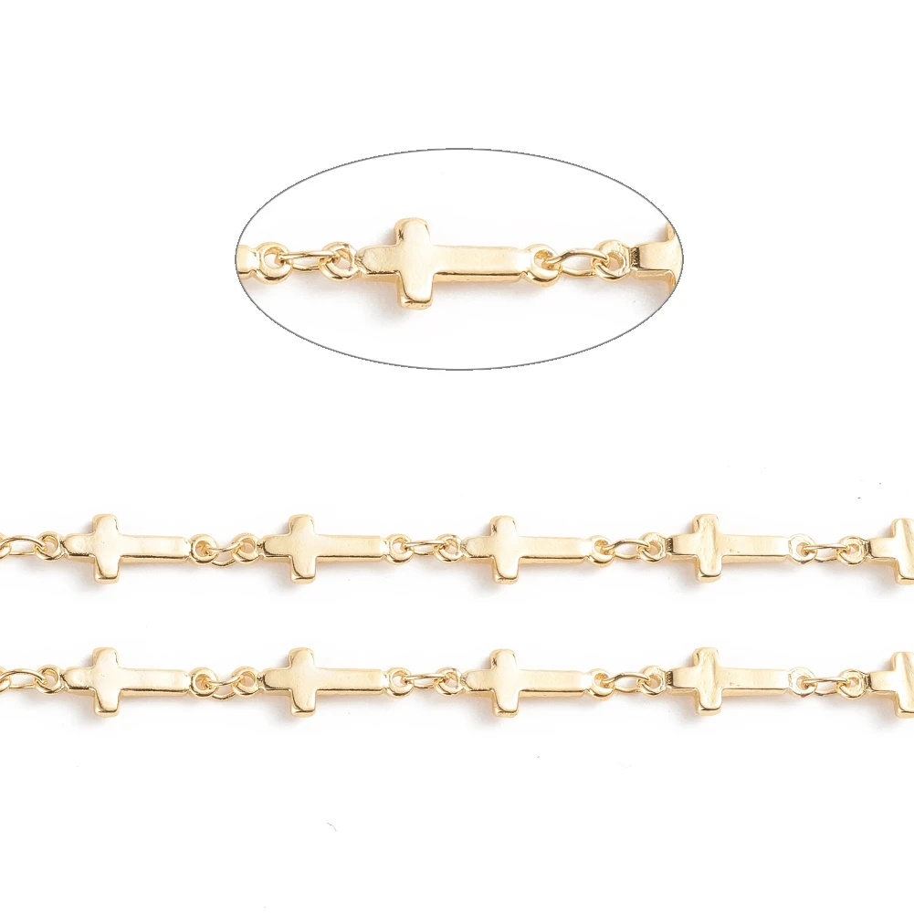 

PandaHall Real 18K Gold Plated Brass Sideways Cross Link Chains