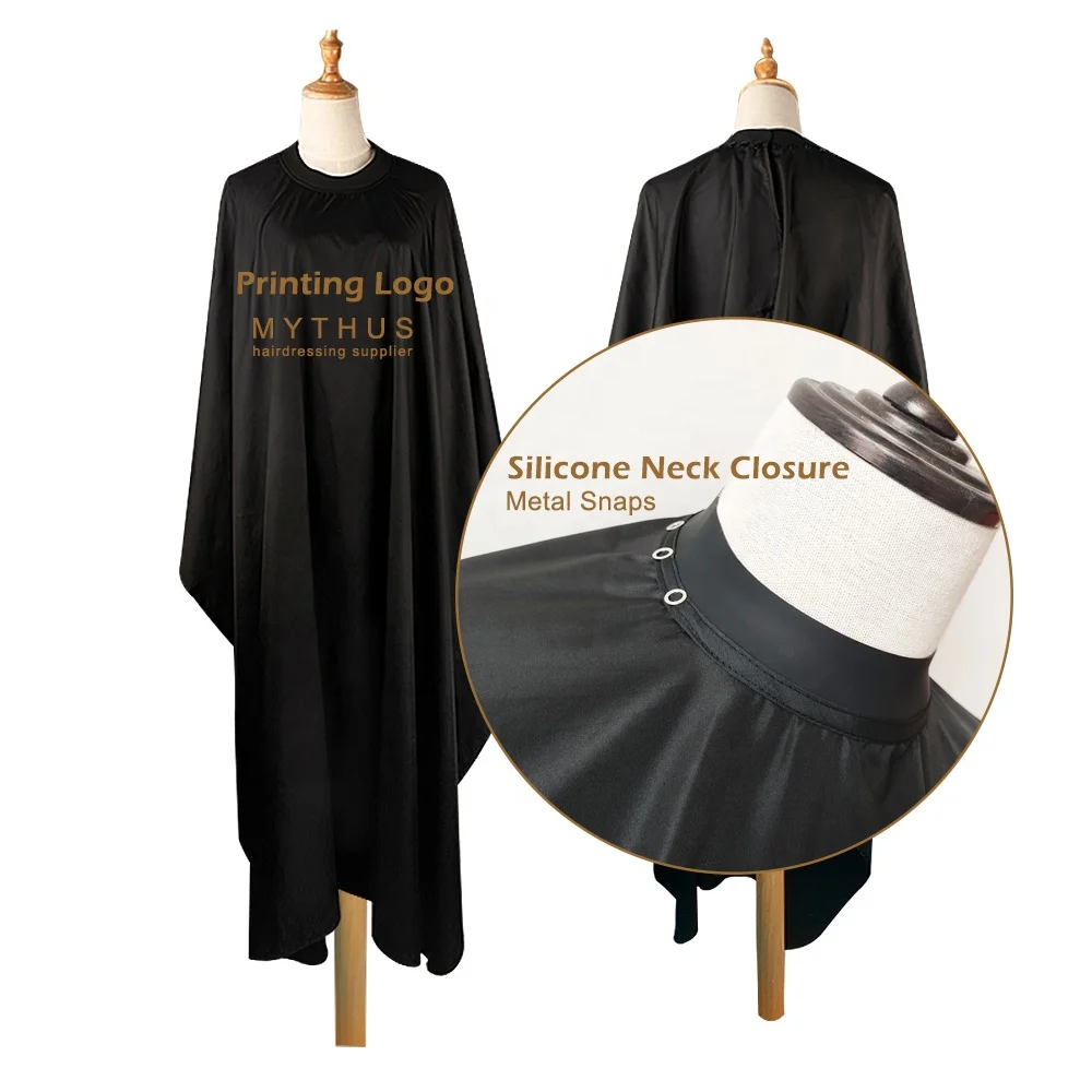 

Black Hairdresser Cape Wholesale Large Styling Salon Barber Hairdressing Cape With Silicone Neck Metal Snaps