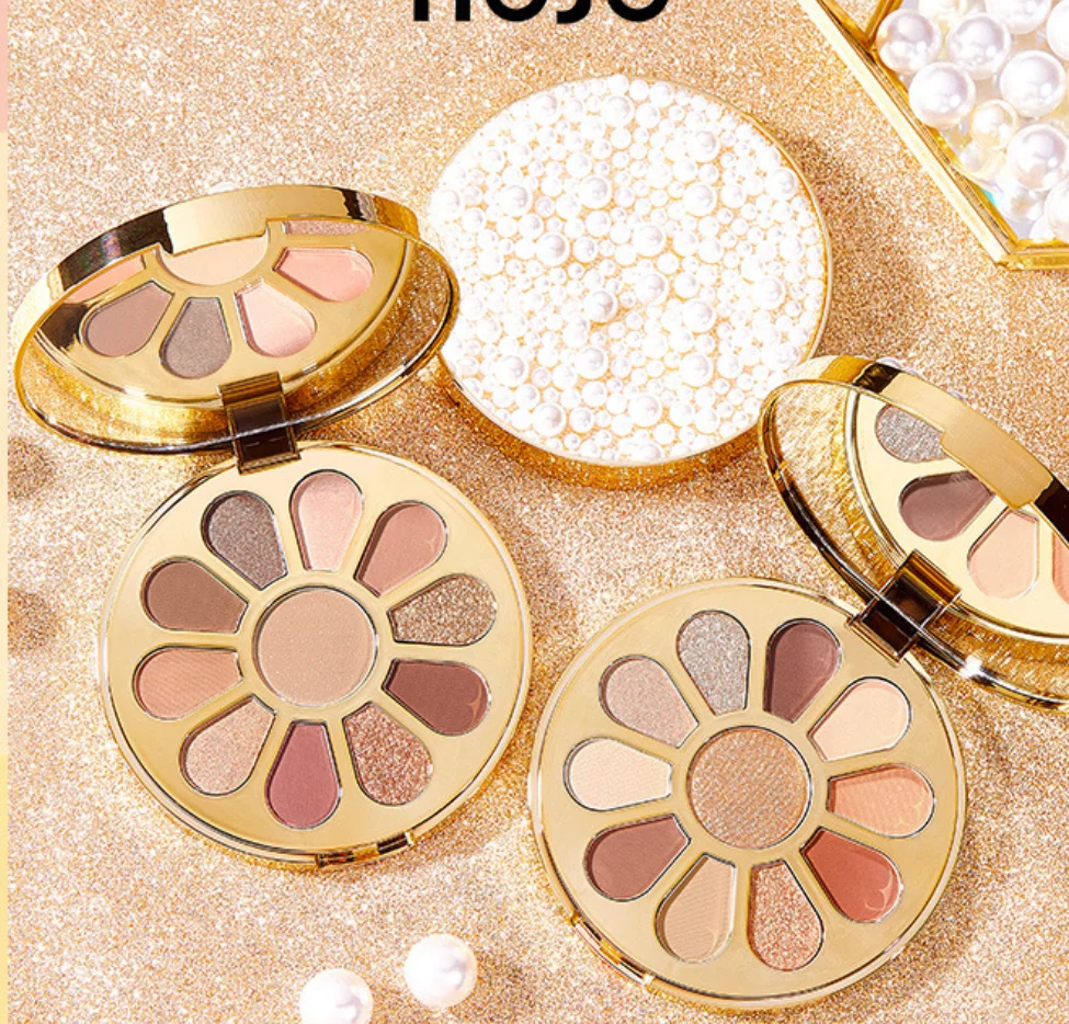 

11 colors eyeshadow palette round shape flower designed long lasting custom logo high quality Pearl glitter eyeshadow powder