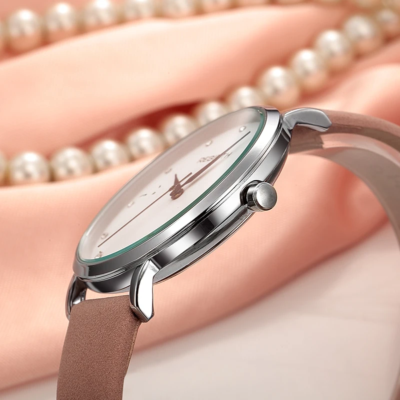 REBIRTH RE057B Women Quartz Watch Strap Leather Watches Simple Analog Display Wrist Watch