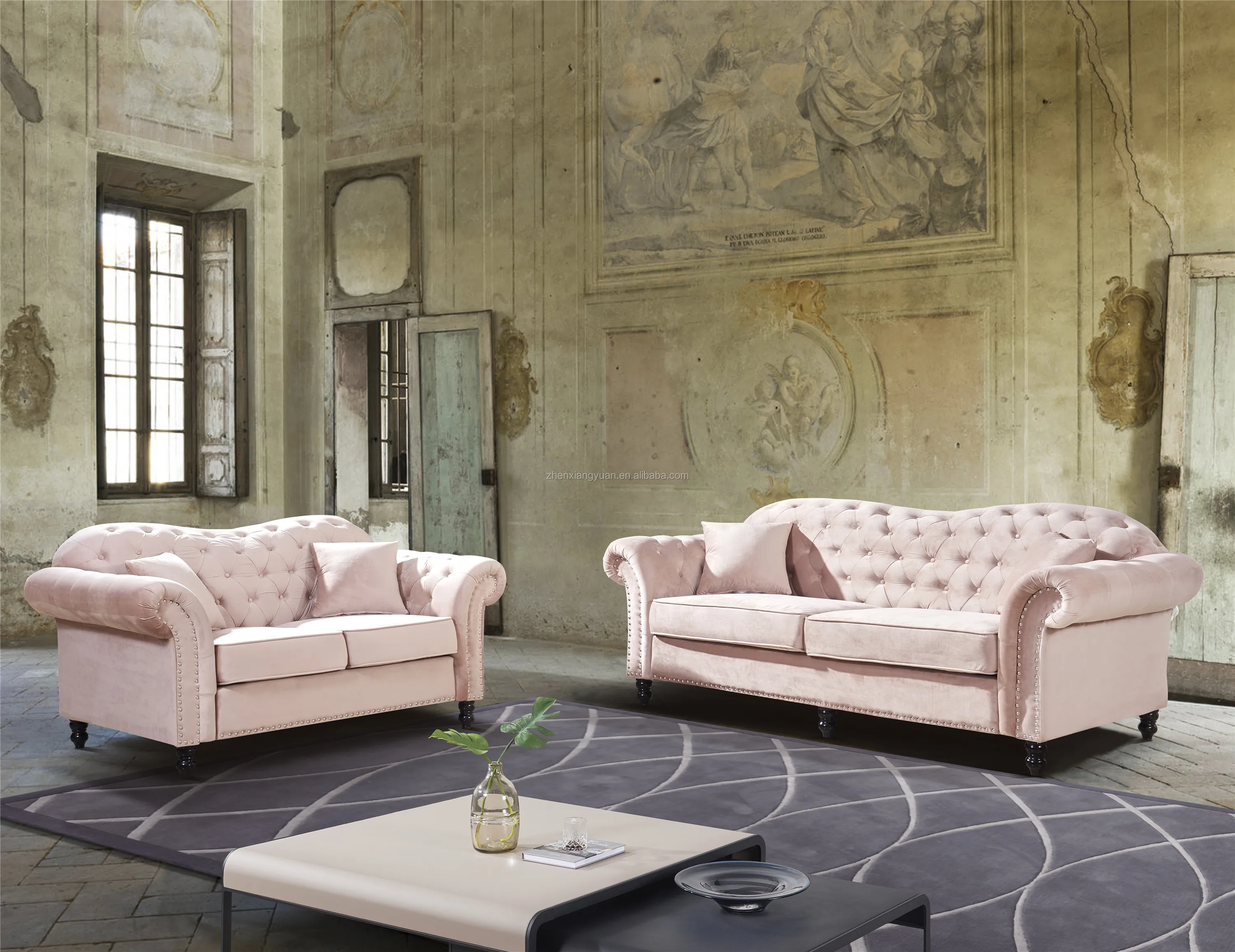 Living room sofas velvet fabric chesterfiled sofa couch