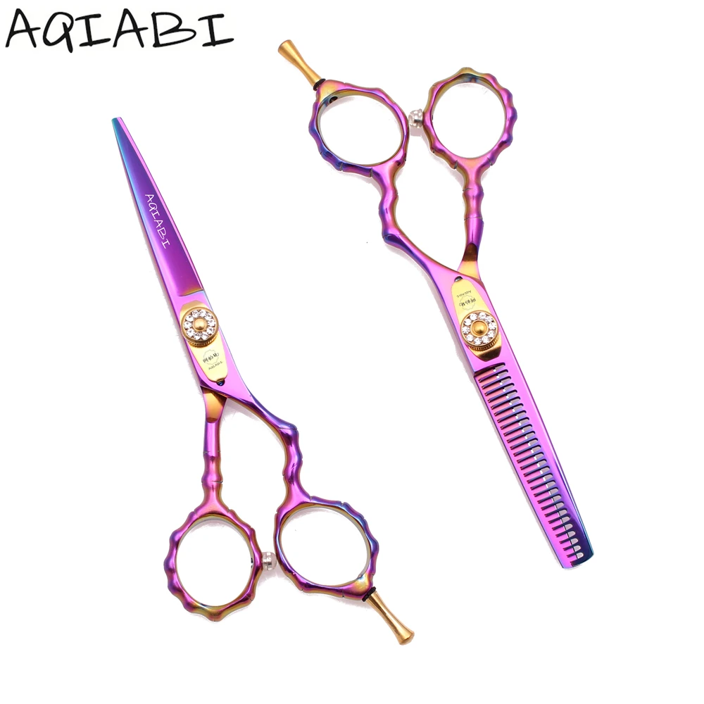 

Barber Scissors 5.5" AQIABI JP Steel Hair Scissors Cutting Scissors Thinning Shears Bamboo Handle A9010, Colorful