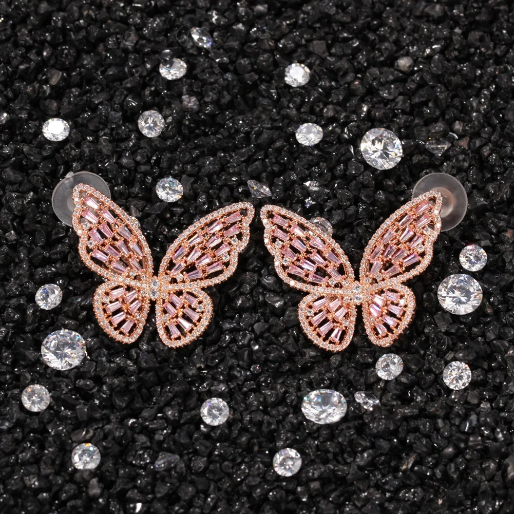 

Fashion Butterfly earrings for Women Trendy Cubic Zircon Rhinestone Insect Pins Lady Bridal Wedding Party Jewelry