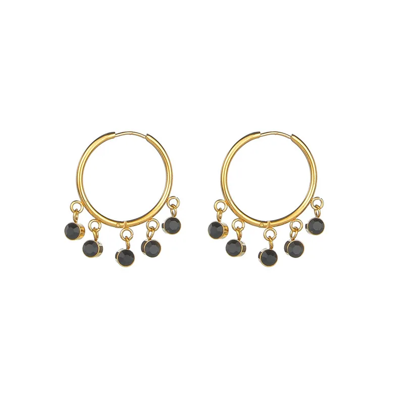 

Fashion Elegant Temperament 14k Gold Black White Zircon Drop with Hoop Earrings Women, Gold/steel