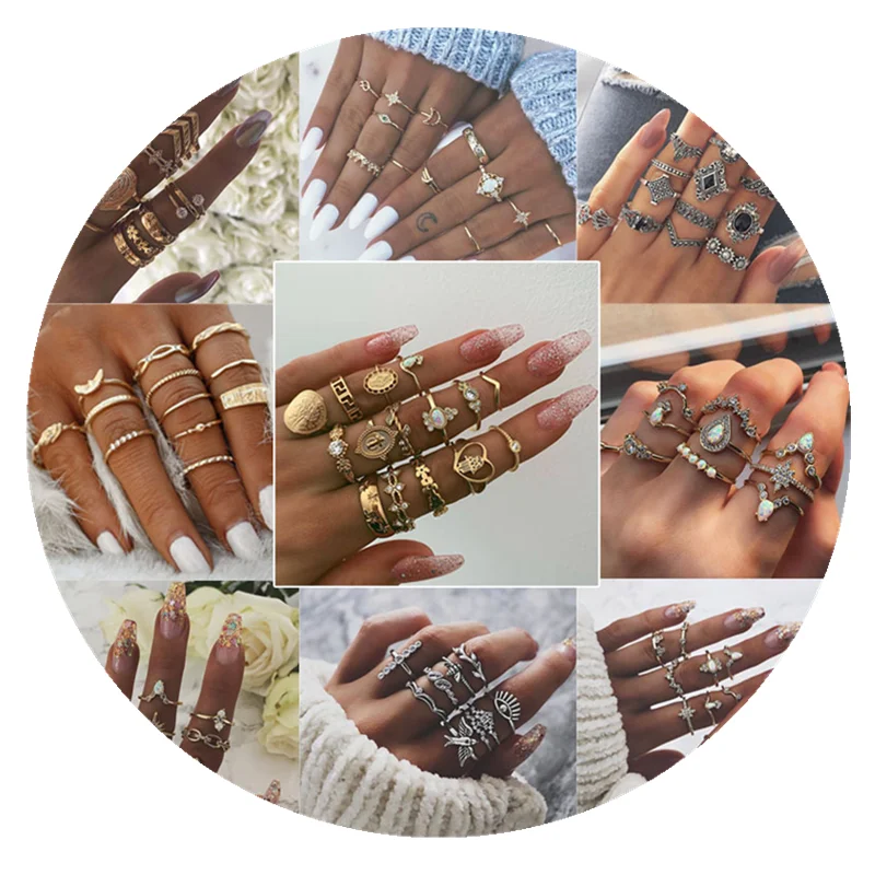 

Wholesale Fashion Ladies Gold Finger Ring Set for Women