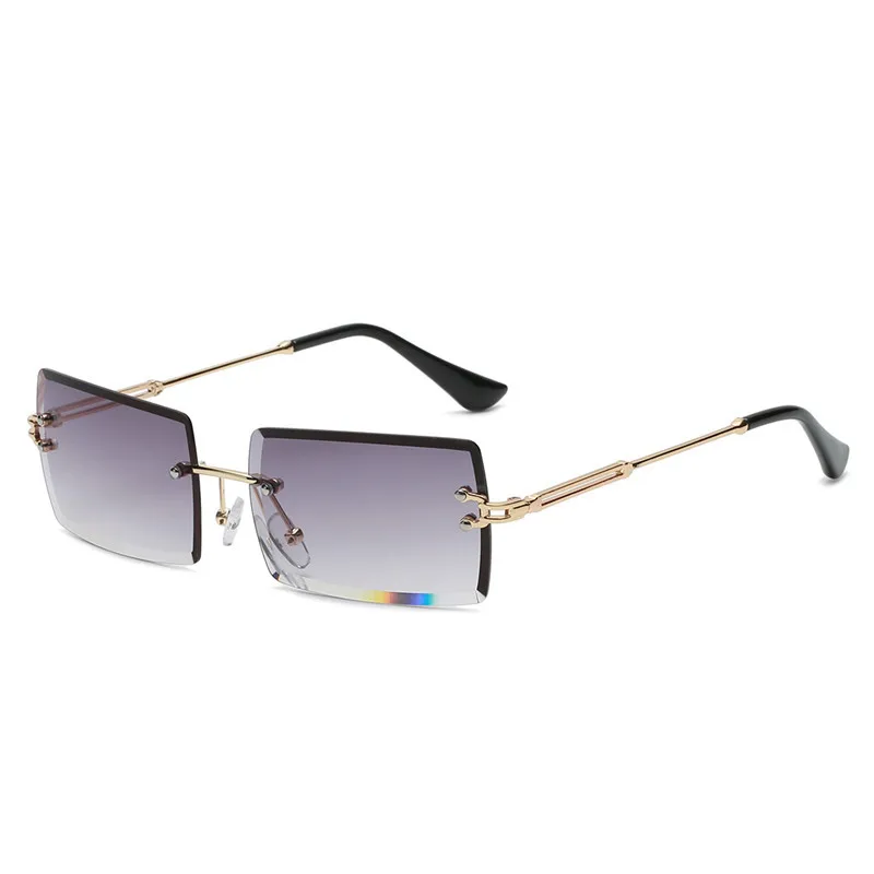 

Women Luxury Brand Small Rectangle Sun Glasses Female Gradient Mirror Rimless Vintage Brown Square Sunglasses