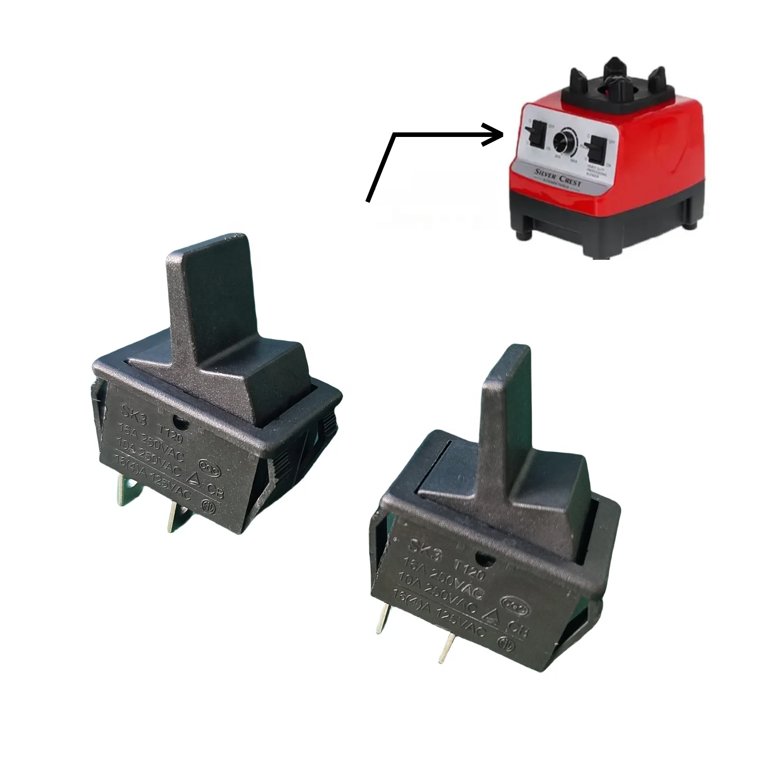10A/16A Resilient On-Off Rocker Switch 220V Pulse Control Push Button Switch Electric Spare Parts for Blenders Juicers