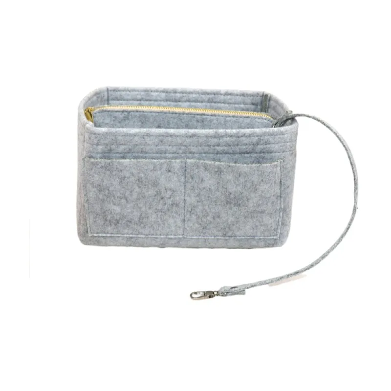 

2021 coustom handmade eco middle liner purse make up toiletry bag felt gray fabric backpack with Key chain, 8 colors