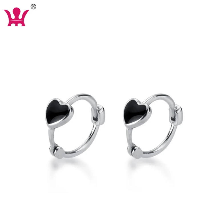 

Huggie Earrings 925 Sterling Silver onyx black heart Small Hoop earring for Women Girls