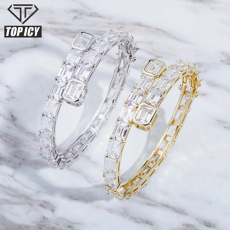 

2020 New Arrival Rosse Gold Full Crystal Baguette Tennis Chain Bracelet, Gold /silver
