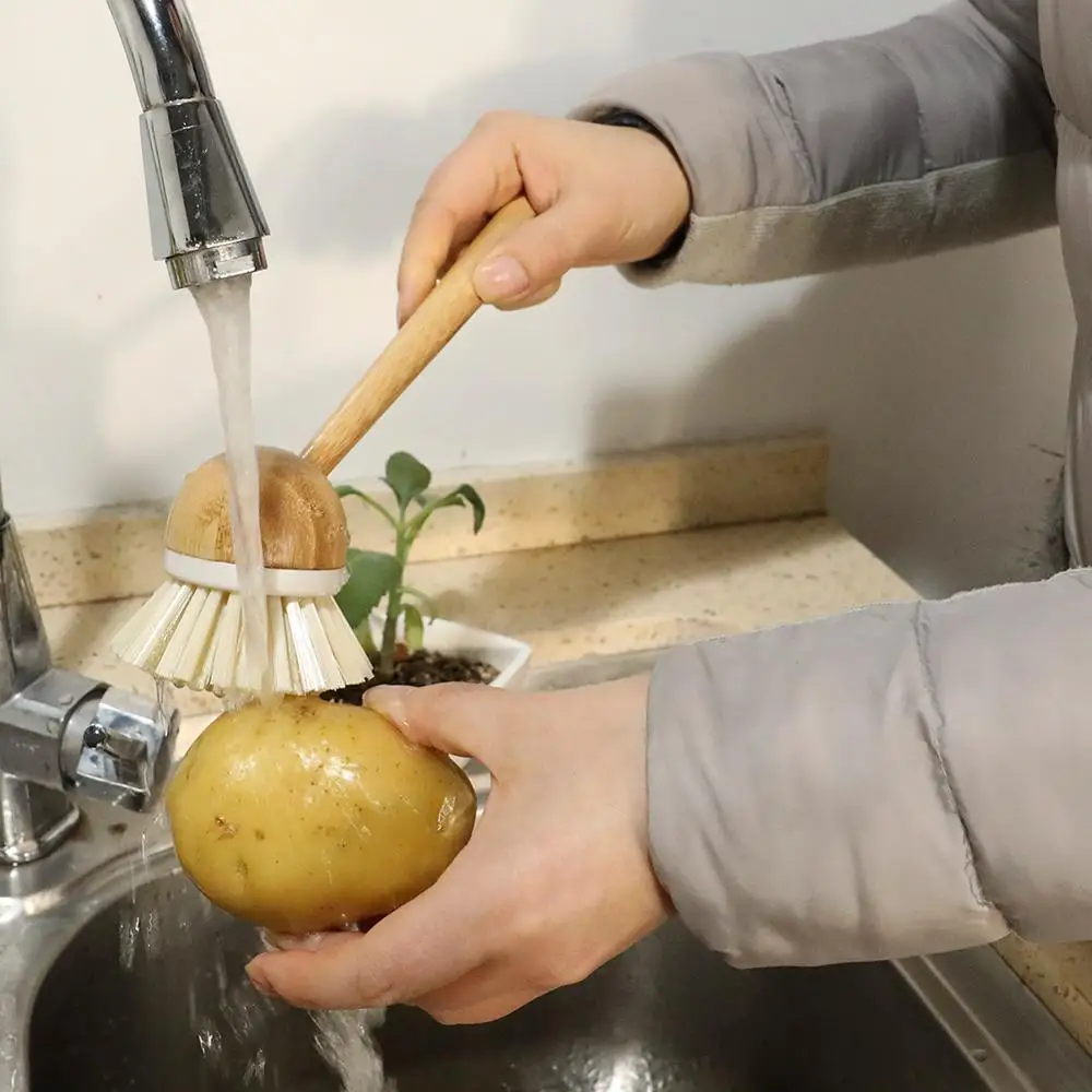 

Wooden Decontamination and Degreasing Cup Washing Brush Long Handle Pot Washing Brush Kitchen Accessories, As photo