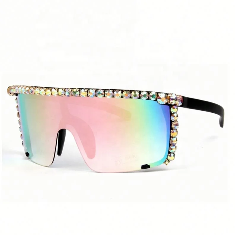 

Wholesale Fashion Diamond-studded Eyewear Women's Windproof Big Frame Sunglasses, Colors