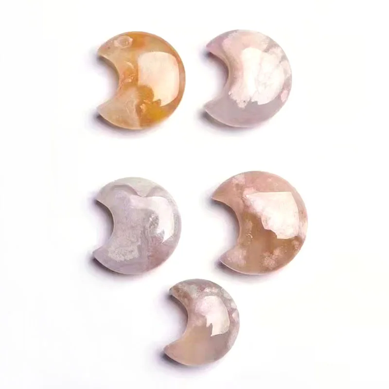 

Wholesale Healing Crystals Sakura Agate Moon Necklace Polished Cherry Blossom Agate Moon Pendant