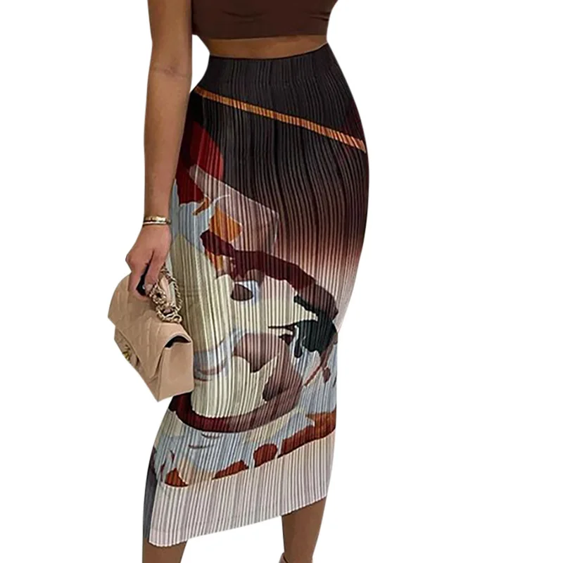 

Elegant Wear Women Printed Long Pleated Skirts High Waist African Straight Skirts And Dresses turkey dresses women clothing