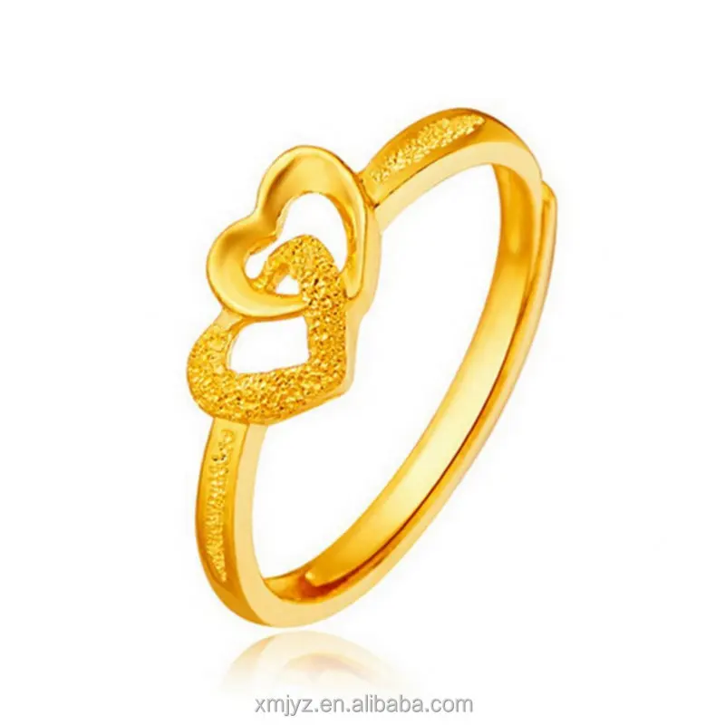 

Gold-Plated Jewelry Gold-Plated Vintage Double Heart Ring Women's Explosion Ring Sand Gold