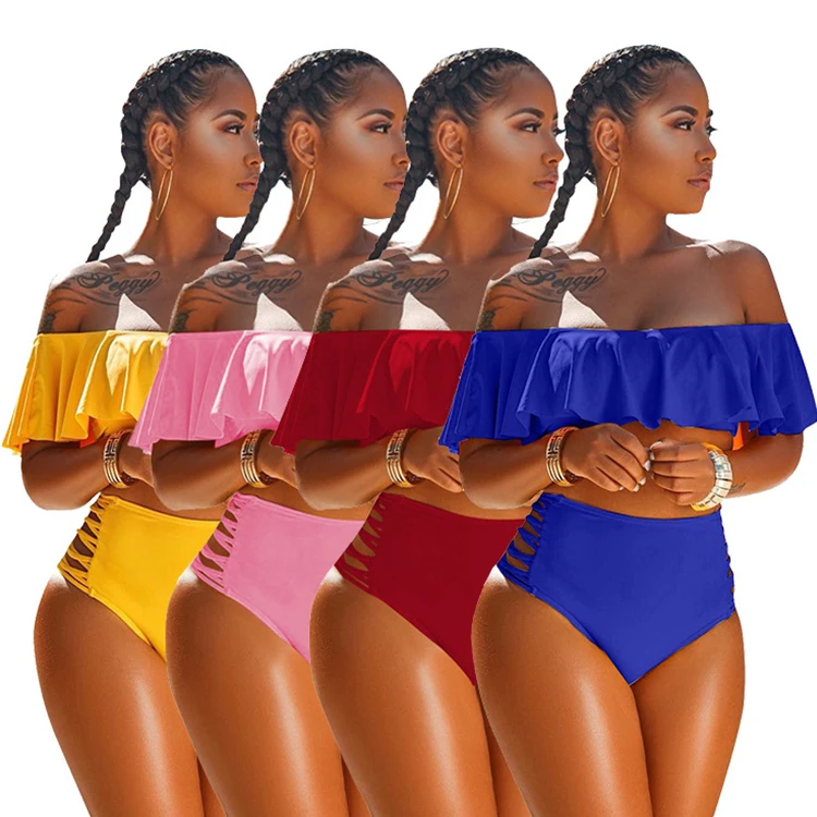 

Wholesale New Hot Selling New Design Tie-Dye Bikini Colorful Off Shoulder Sexy Swimwear Two-Piece Suit, Picture shown