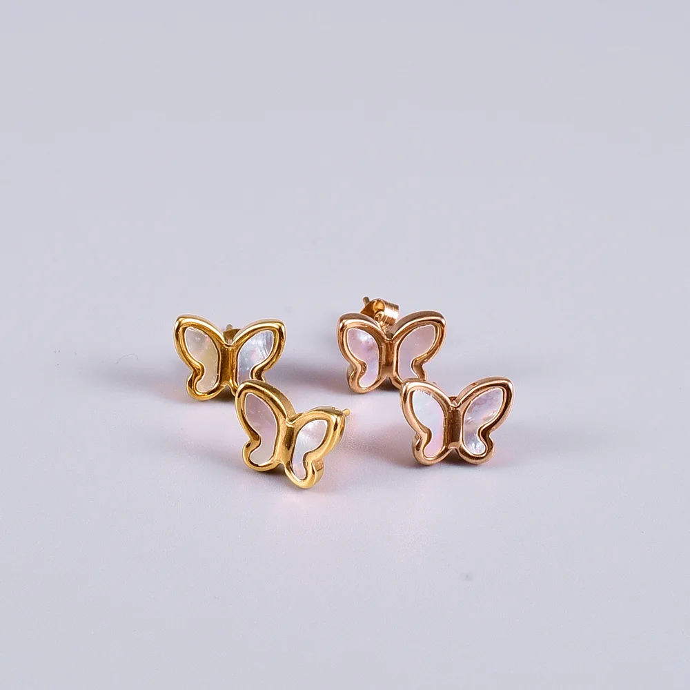 

Fashion Girl Creative Jewelry White Opal Butterfly Stud Earrings Simple Elegant Cute Stainless Steel Opal Butterfly Earring
