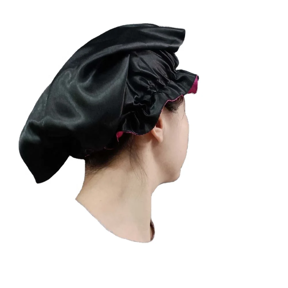 

2colors Double Layers Satin Sleep Cap Adjustable Silk Snap Clasped Long Braids Bonnet