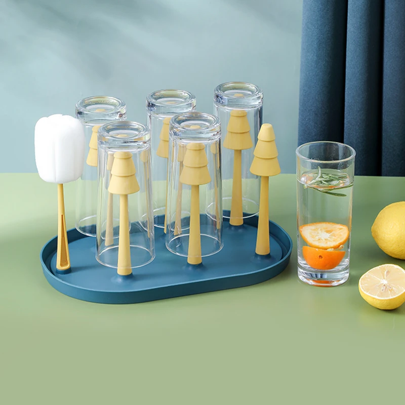 

2021 Newest Creative Design Product Forest Cup Holder With Sponge Brush Multifunctional Cup Shelf Water Bottle Holder, Pink/blue/yellow