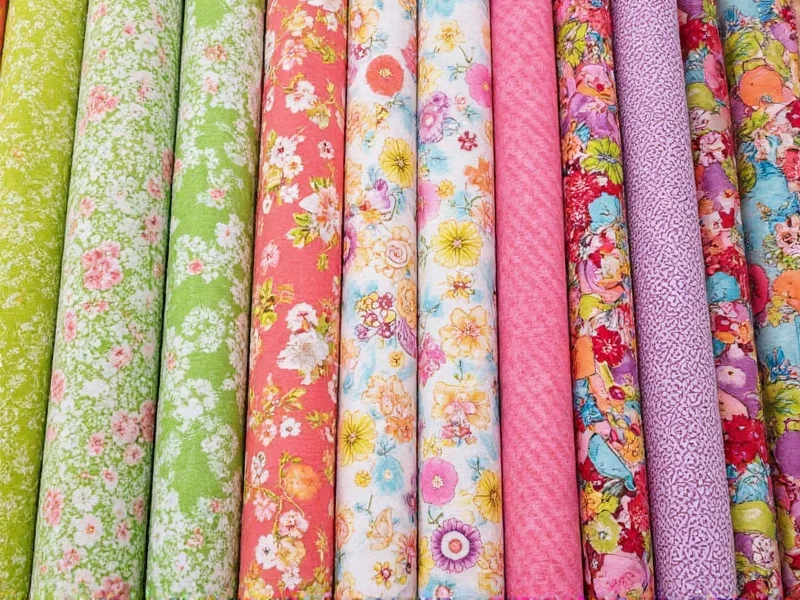 Close-up of Joann store quilting fabric selection with pattern variety