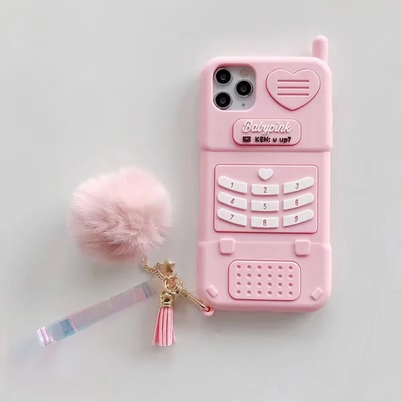 

Retro phone case with fur ball For iPhone 12promax 11pro 11 pro max Pom phone case